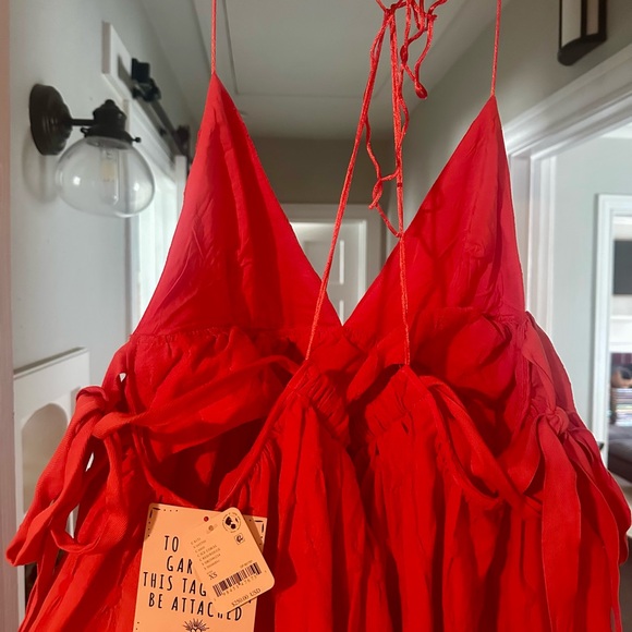 Free People Red Backless Pleated Sundress - Picture 3 of 5